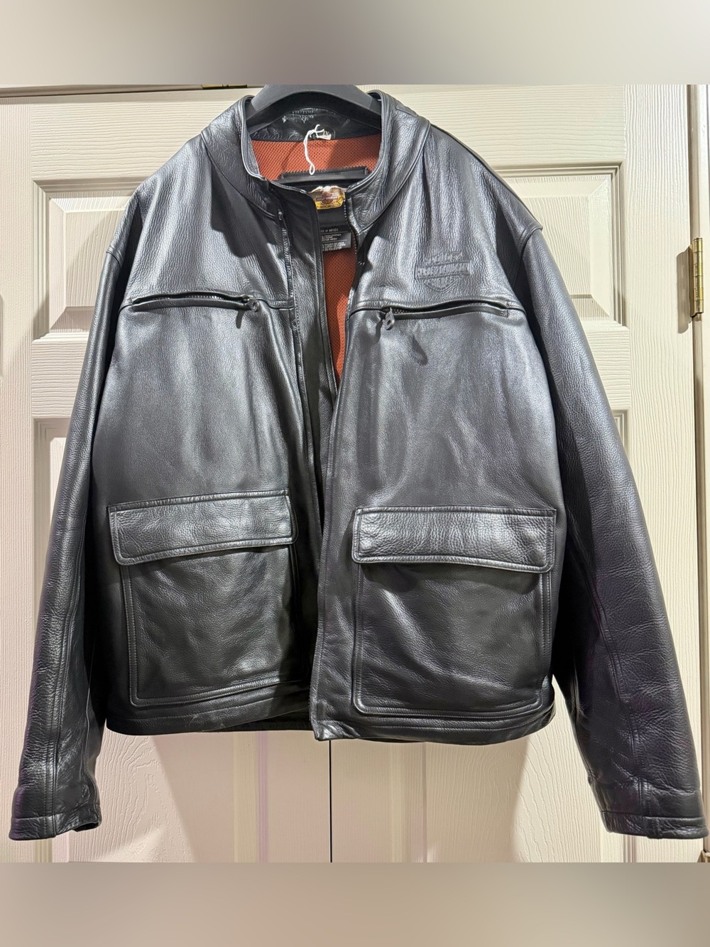 Vintage Harley Davidson Black Leather Quilted Zippers Embossed Moto Jacket XL